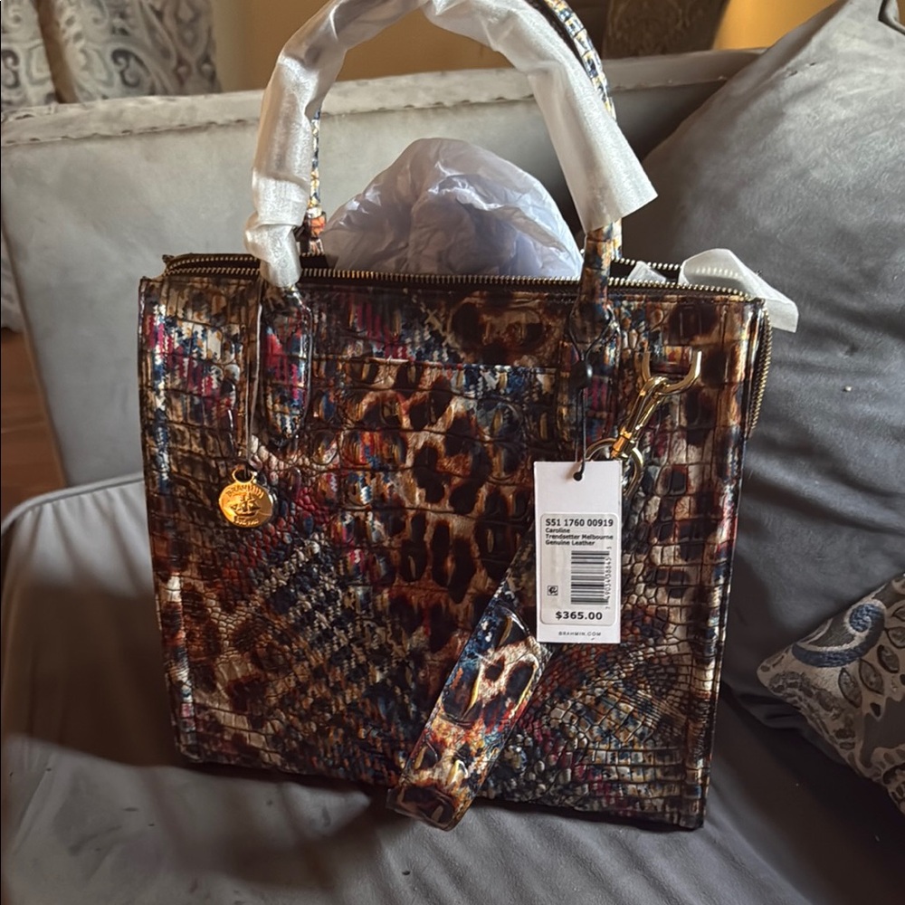 Brahmin Brown Satchel with Exotic Snake Print